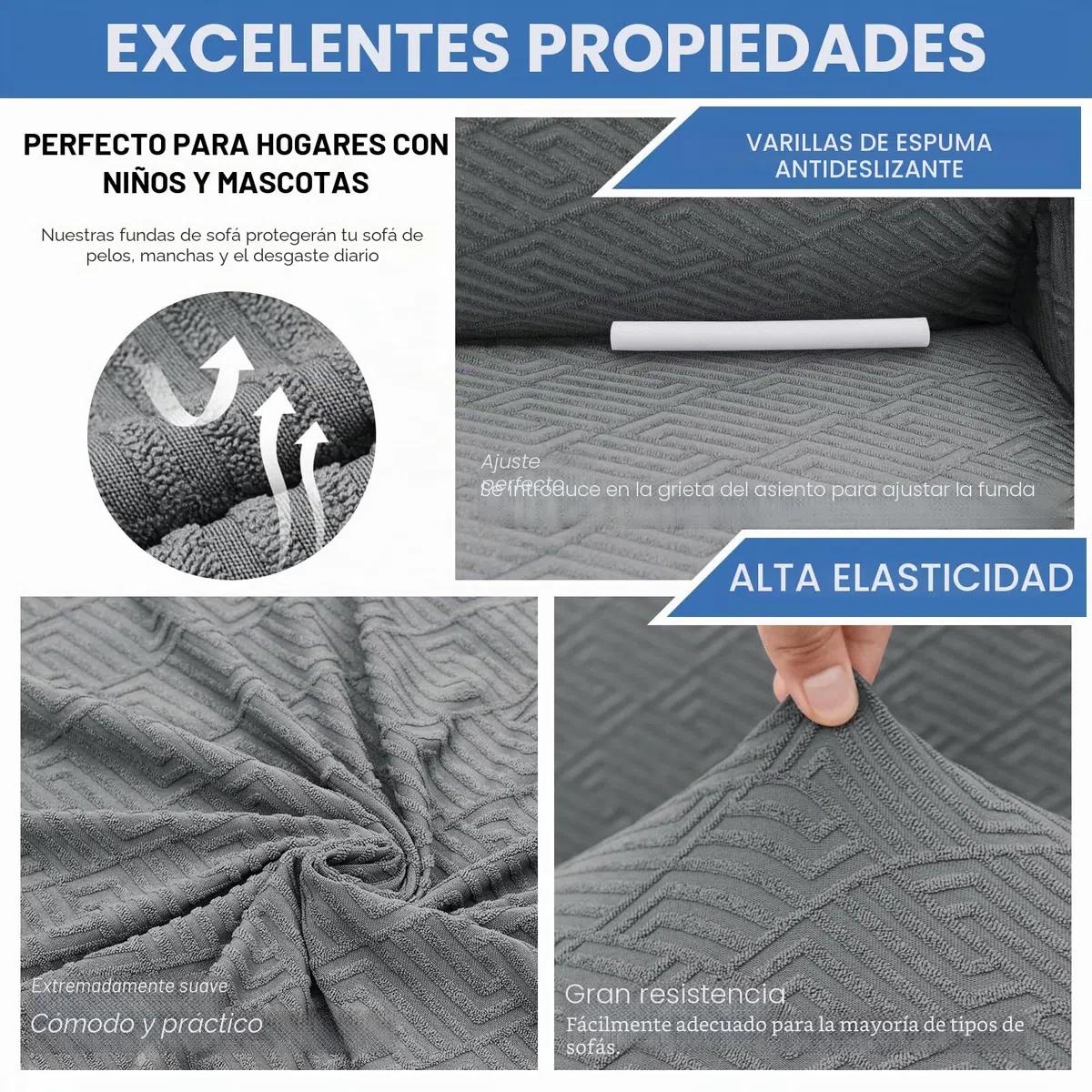 XINEAGE Funda de Sofá 3 Plazas, Fundas Sofa Elasticas para Salón, Fundas de Sofa Ajustables, Funda de Sofá Jacquard para Perros/Mascotas, Protector Sofa Antideslizante (3 Plazas, Gris Claro)