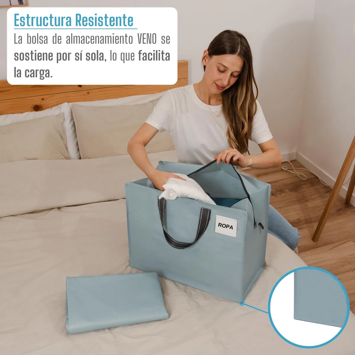 VENO 50 Litors Bolsas de Almacenamiento Pequeñas,Bolsa organizadora,bolsa de mudanza,transporte, camping, Ropa de Cama, Edredones, Almohadas, Mudanza (S Azure-Pack de 4)