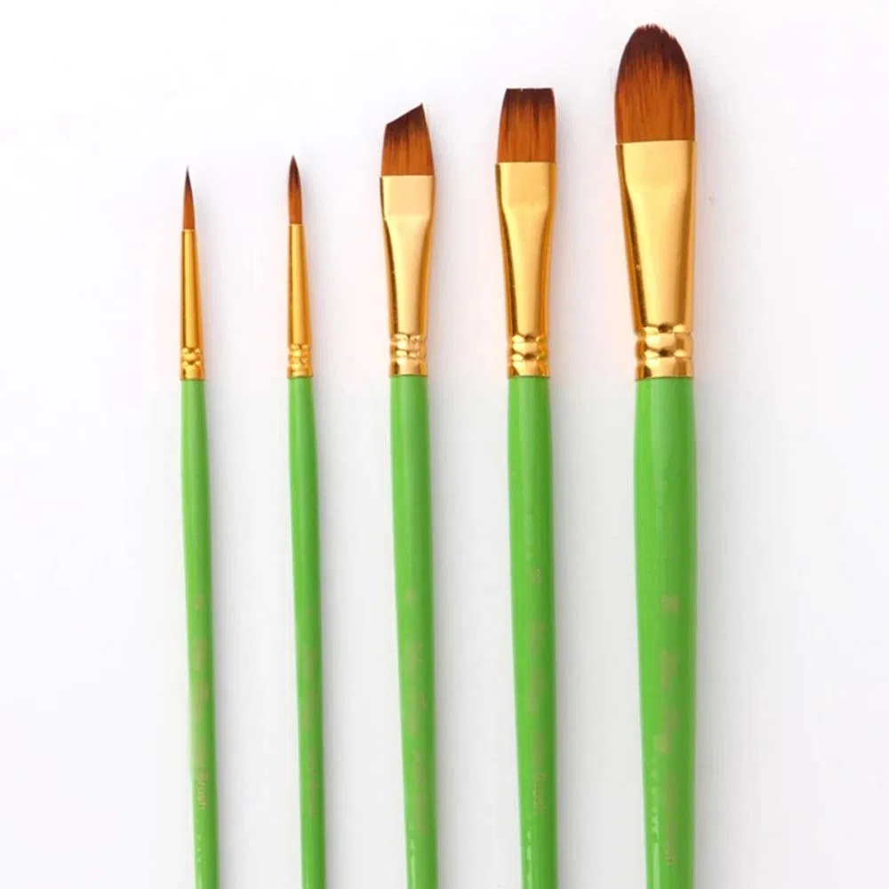 Pinceles para Pintura, Juego de 5 Pinceles para Acuarela con Mango de Madera y Punta de Nailon, Herramienta Profesional para Pintura al óleo y Dibujo.