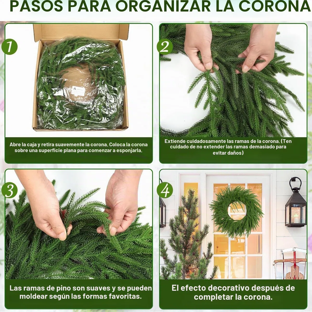 Dremisland 60cm Grande Corona Navidad de Puerta Pino Norfolk Artificial Guirnalda Navideña Decoración Corona de Puerta Delantera para Balcón Adornos de Fiesta
