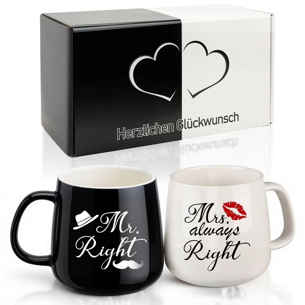 TUZELIYA Mr. Right & Mrs. Always Right Juego de tazas de pareja – Regalo de boda para novios, mujeres y hombres – tazas blancas y negras para parejas y regalos de aniversario para él ella