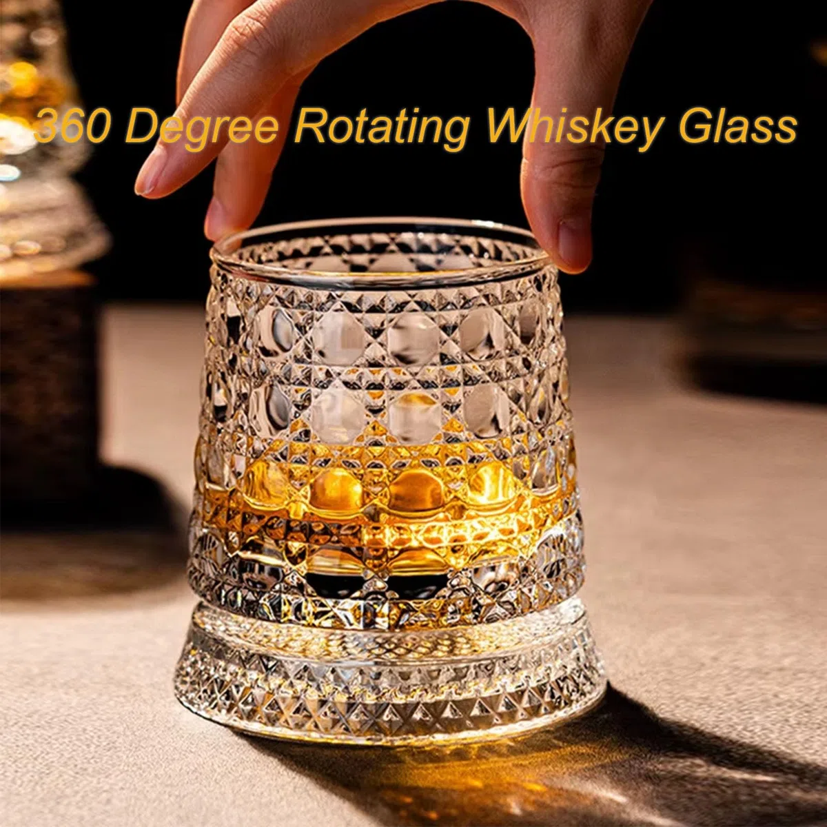 360 Degree Rotating Whiskey Glass, Rotating Crystal Whiskey Tumbler Glass for Bourbon and Cocktails, Spinning Whiskey Glasses for Bar, Home & Gifting (Style-C)