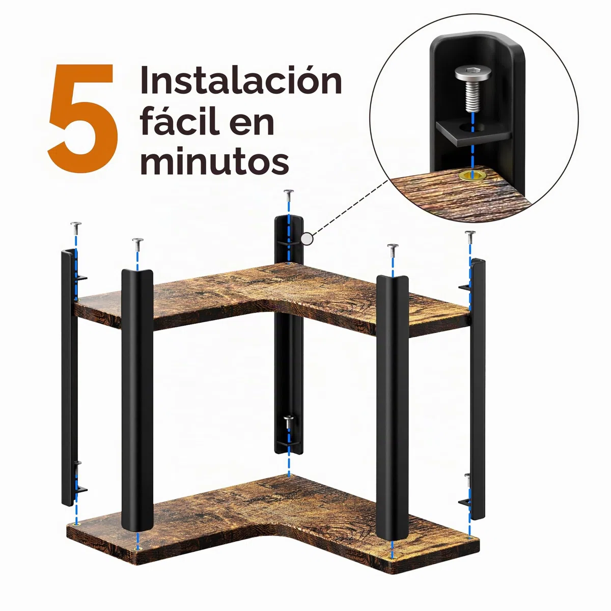 niffgaff Estantería esquinera de 2 niveles para especias – Organizador de encimera en madera y metal, pequeño estante para cocina y rincón de café, acabado marrón vintage