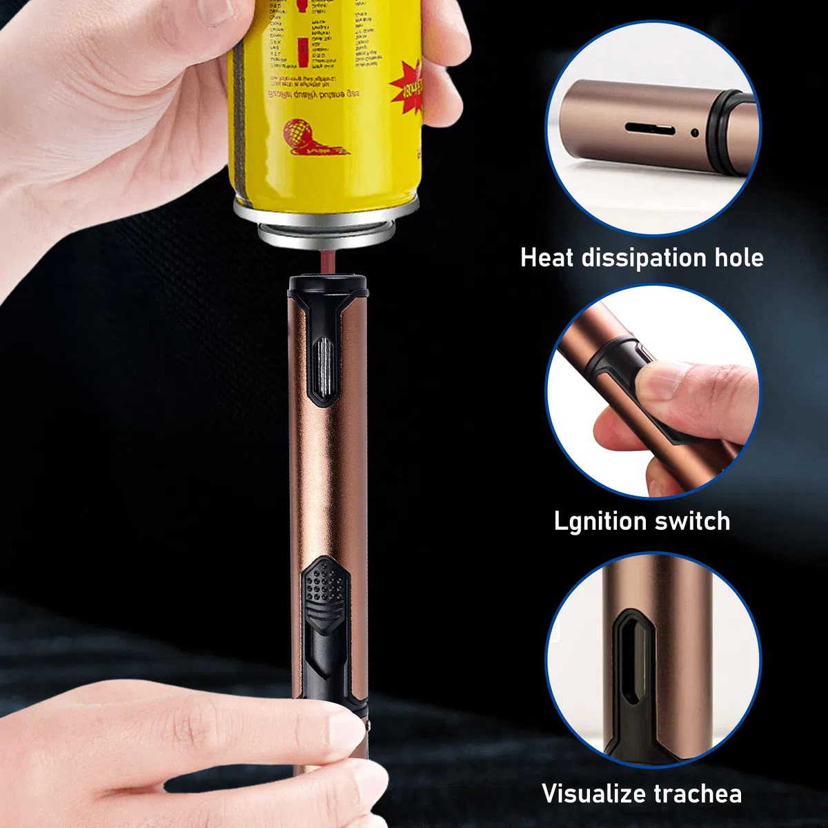 Mechero Soplete Recargable a Butano, 4 Paquetes Gas, a Prueba de Viento Encendedor de Palo Largo para Velas, Barbacoa, Chimenea, Cocina, Camping (Vendido sin Gas)