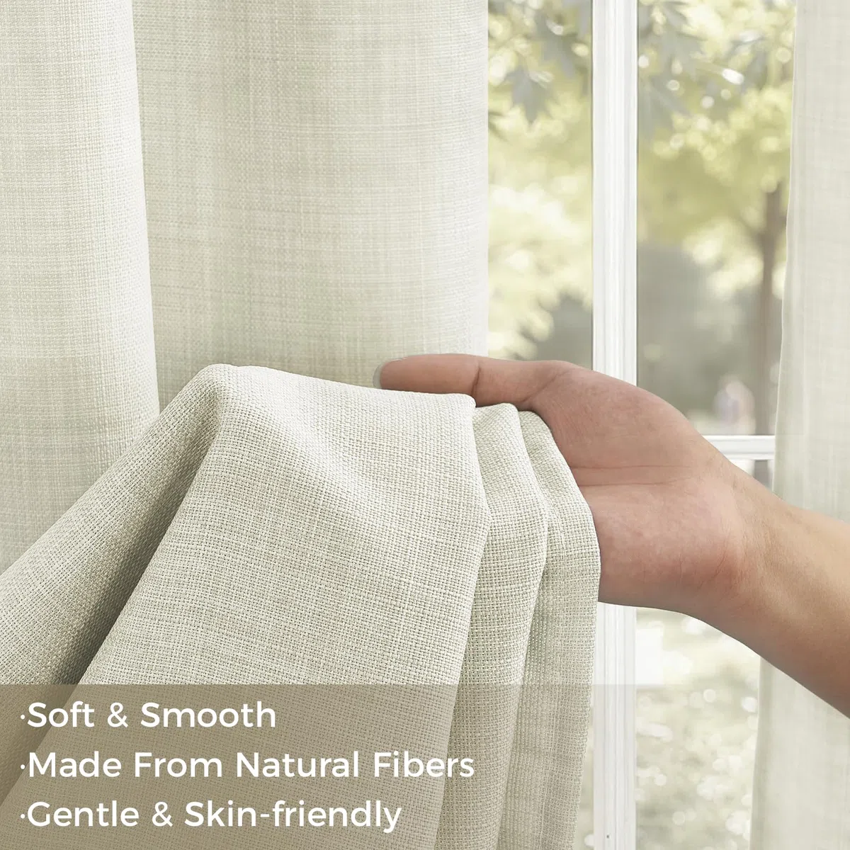 CUTEWIND Cortinas Lino Natural Salon Modernas 2 Piezas 140x240 cm, Lindas Cortinas Rusticas y Visillos Translúcidas con Ojales para Dormitorio Juvenil Comedor Habitacion, Beige