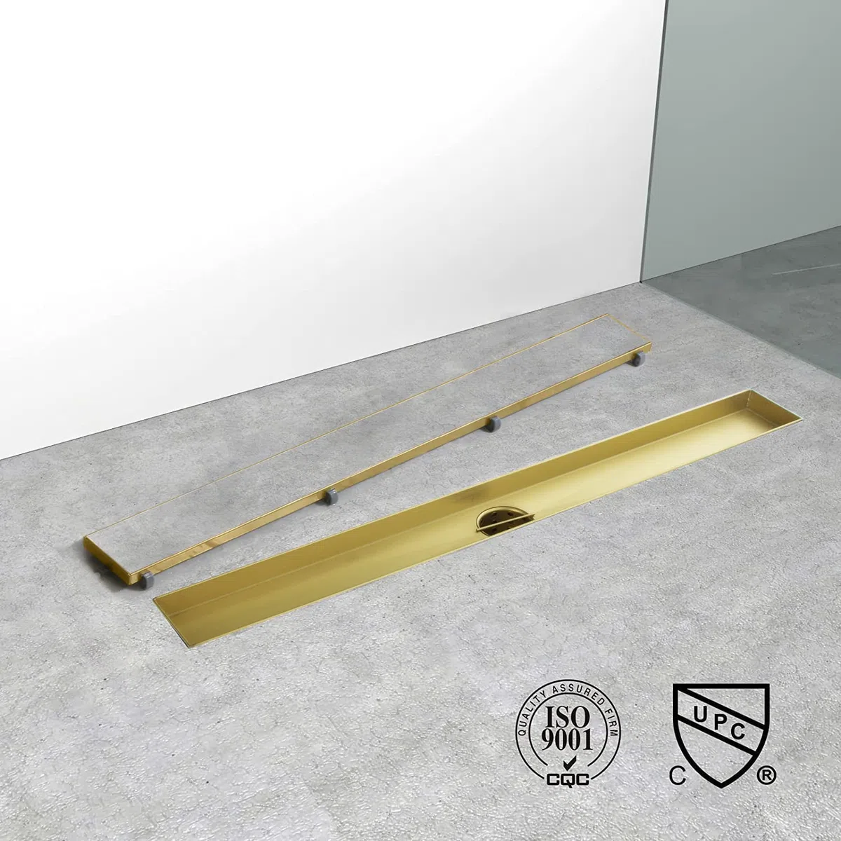 Desagüe de ducha lineal, drenaje dorado de 18 pulgadas con inserto de azulejos, panel 2 en 1, drenaje de piso de ducha dorado de acero inoxidable 304 cepillado, drenaje lineal con colador de