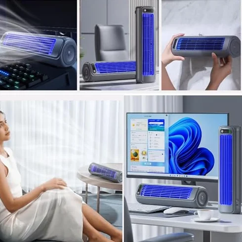 Aire Acondicionado, Ventilador Enfriador de Aire, Ventilador inalámbrico portátil, Enfriador de Aire para habitación, Patio, Oficina e Interiores, con 3 velocidades y Pan