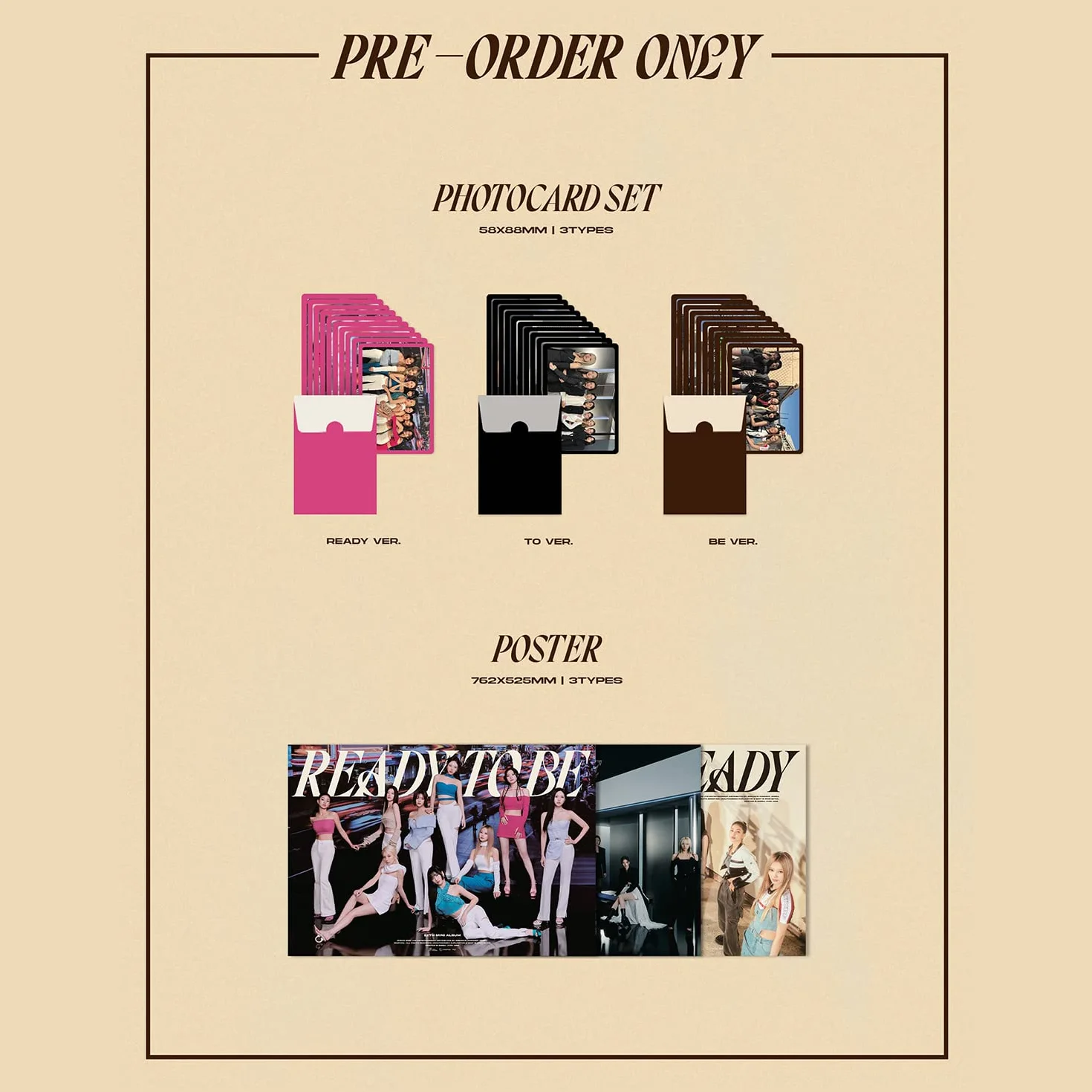TWICE - 12th Mini Album [READY TO BE] (BE Ver.) Photobook + CD-R + Folded Poster + Postcard + Message Photocard + Photocard + 1 PVC Card