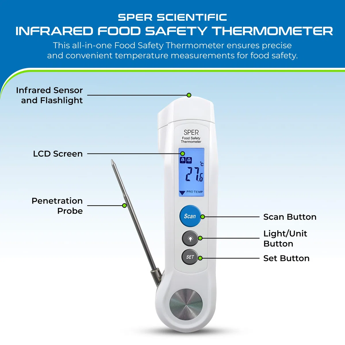 Sper Scientific Termómetro de seguridad de alimentos con infrarrojos con calibración y servicio de EE. UU.