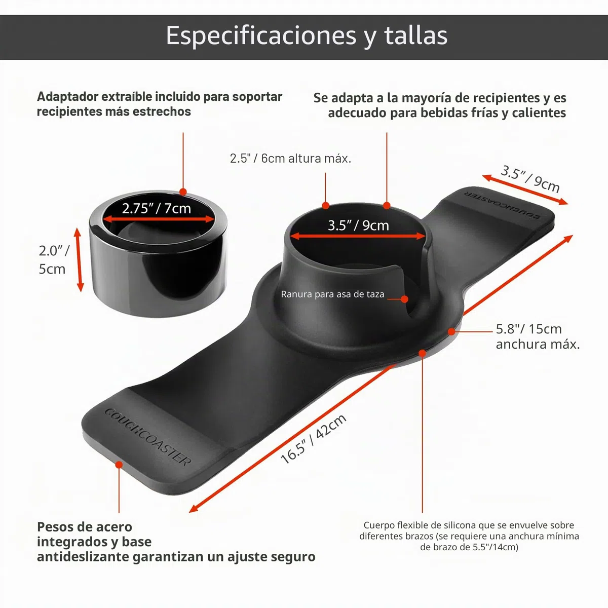CouchCoaster - el Posavasos definitivo de Bebidas para su sofá, Negro Azabache