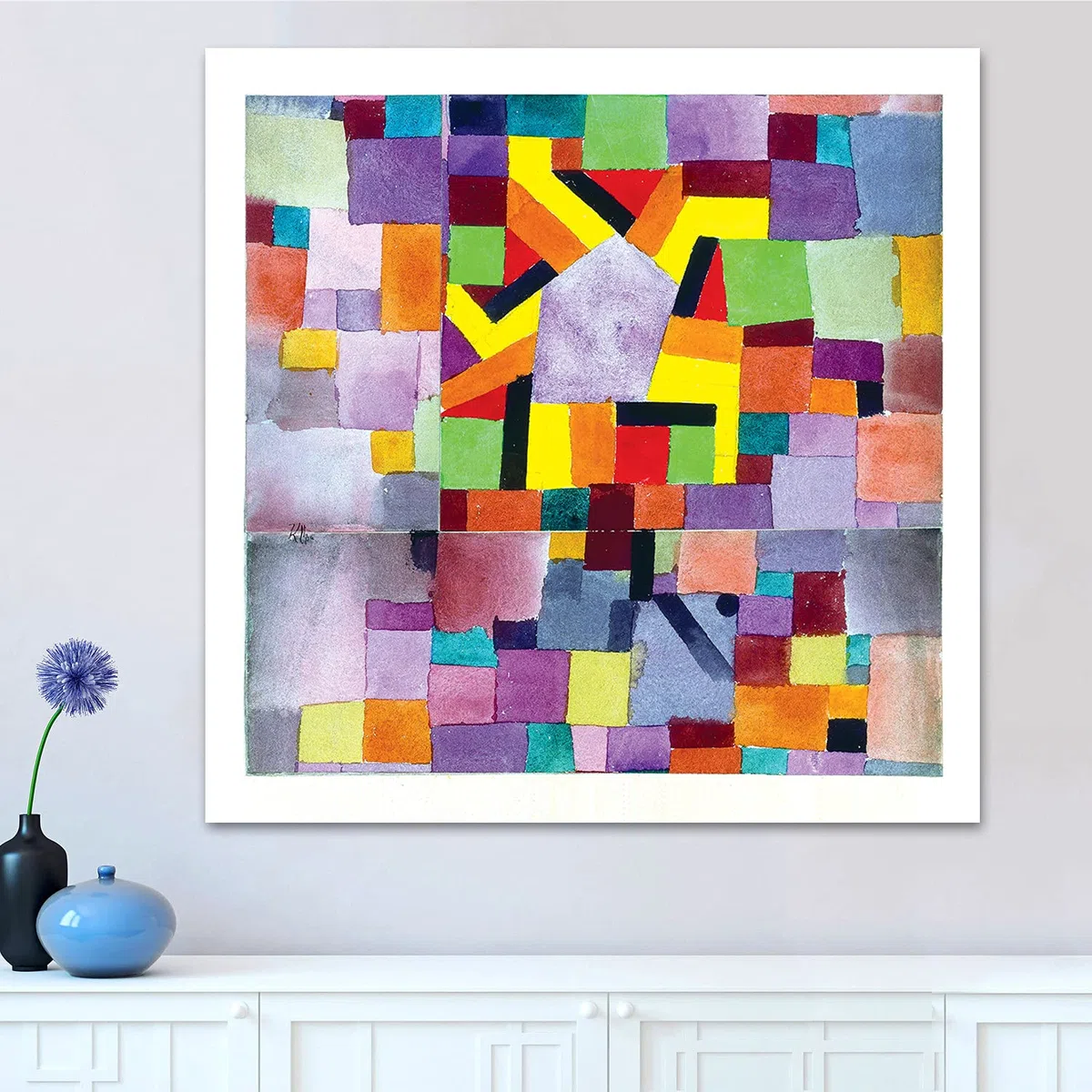 Giallobus - Pinturas - Paul Klee - con el pentágono púrpura - Vidrio acrílico plexi - 100x100 - Listo para Colgar - Cuadros Modernos para el hogar