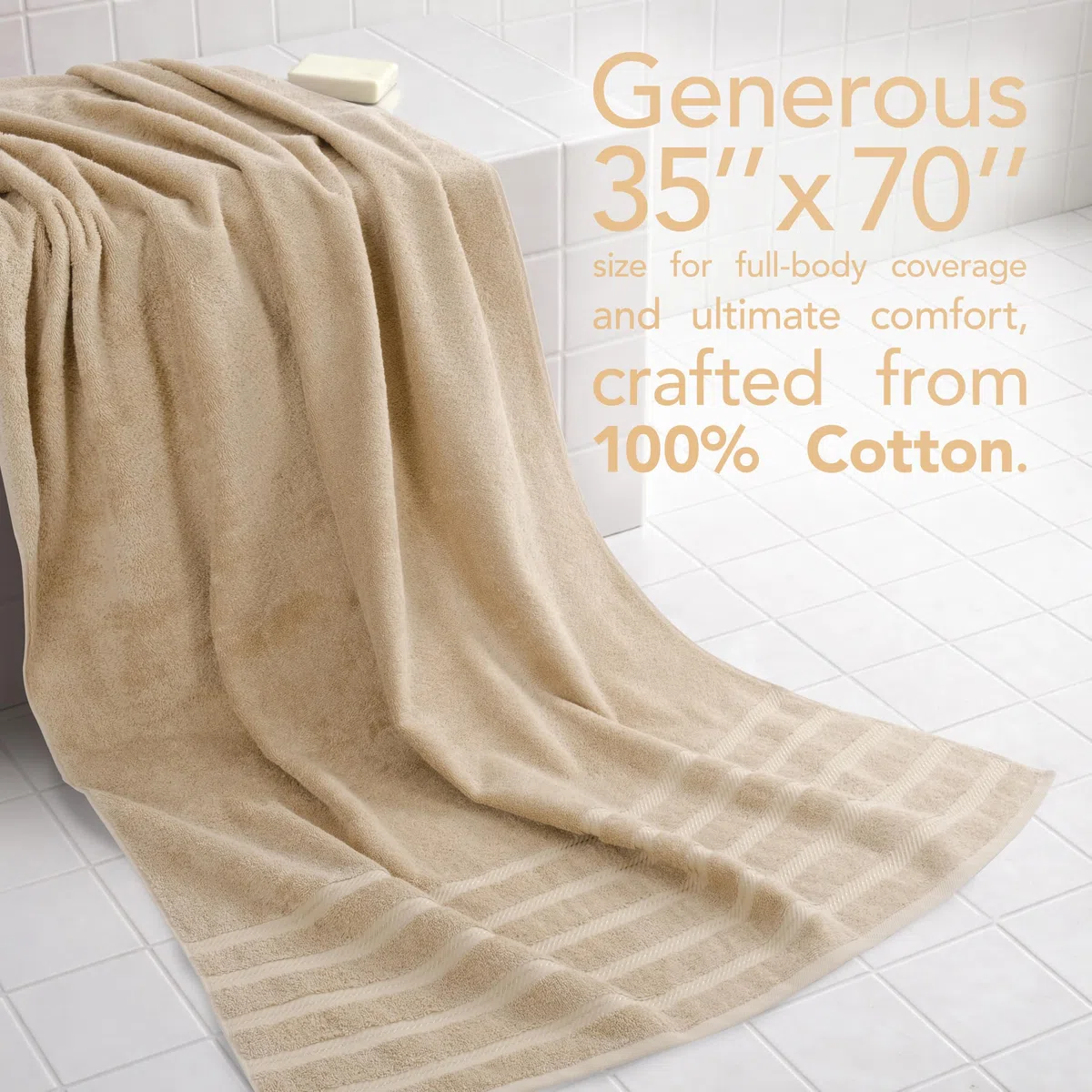 American Soft Linen - Toallas de baño tamaño Extragrande 89 x 178 cm 100% algodón Turco, Toalla para baño, Playa y Piscina, Color Beis