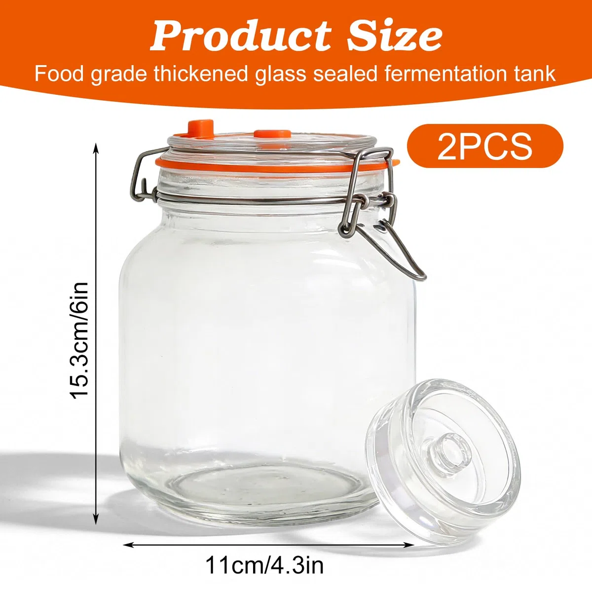 Vaso de fermentación de 2 l, recipiente de fermentación con esclusa de aire, cristal para fermentación para kimchi, chucrut, levadura, vidrio de fermentación con tapa de silicona y peso de
