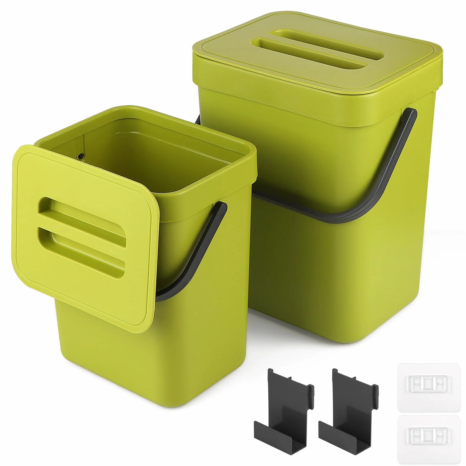 lalago Cubo de compostaje de cocina (5L+3L), Cubo de basura orgánica colgante, Contenedor colgante con tapa para cocina, baño, coche, oficina, dormitorio (Verde)