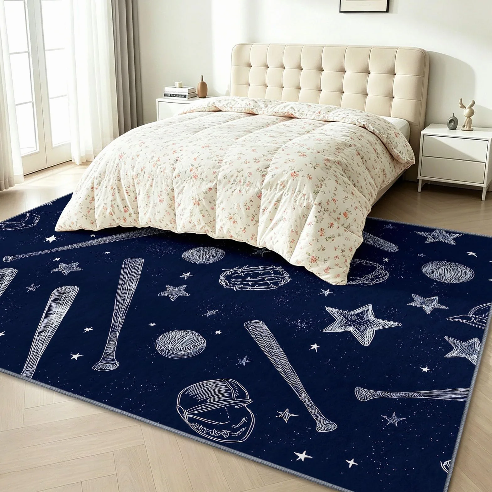 Sports Sketch - Alfombra antideslizante para sala de estar, 180 x 240 cm, alfombra de suelo lavable, diseño de estrella de béisbol