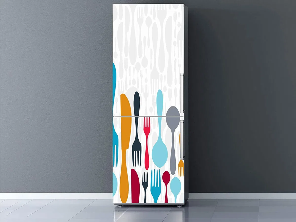 Oedim Vinilo para Frigorífico Cubiertos Colores, Vinilo Premium, 200x70cm | Adhesivo Resistente y de Fácil Aplicación | Pegatina Adhesiva Decorativa de Diseño Elegante
