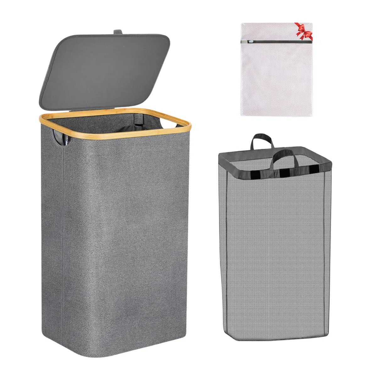 SHENAY Cesto Ropa Sucia con Tapa 87L – Cesta Plegable en Oxford 600D con Bolsa Interior Extraíble y Malla de Lavandería