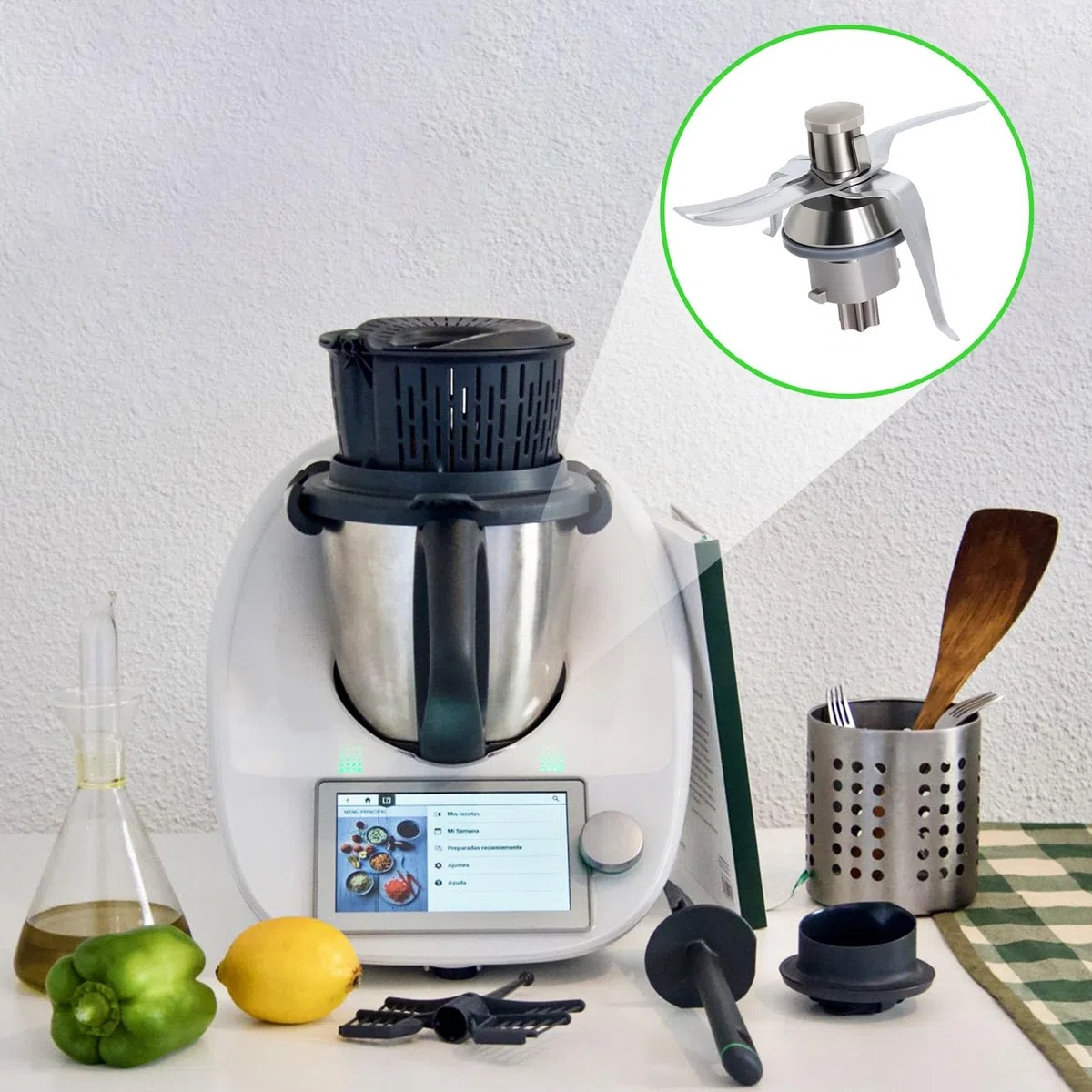 Poweka TM21 Cuchillas de Repuesto Compatible con Vorwerk Thermomix TM21 Robot de Cocina en Acero Inoxidable con Junta