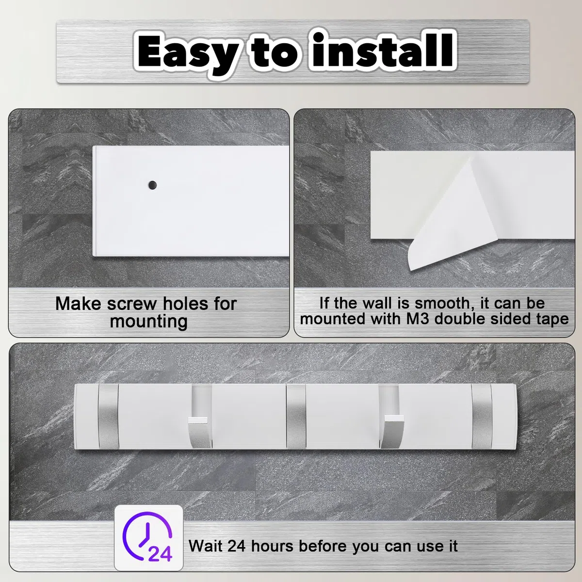Kssvzz Perchero Pared con 5 Ganchos Extraíbles, Colgador de Pared Moderno, Percha Pared de Aluminio, Gancho Adhesivo Pared para Colgar Ropa Bufanda, Blanco