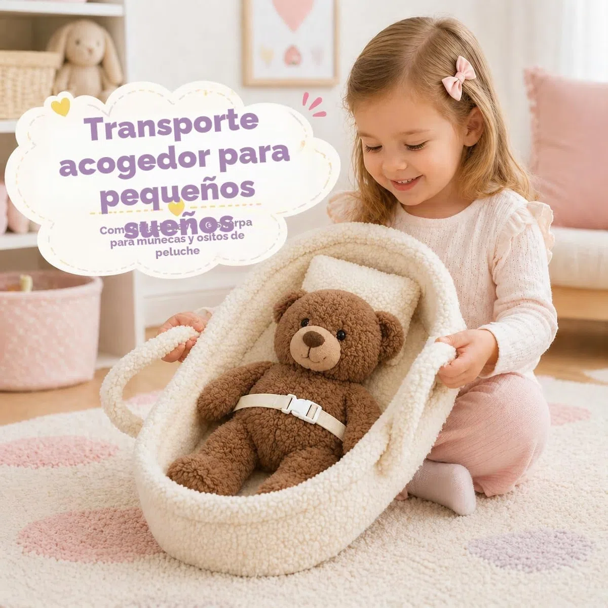 Cozy Dream Moisés para Muñeca - Portador Portátil para Muñeca de Bebé - Se Adapta a Muñecas American Girl u Osos de Peluche de hasta 18"(46cm) - Blanco