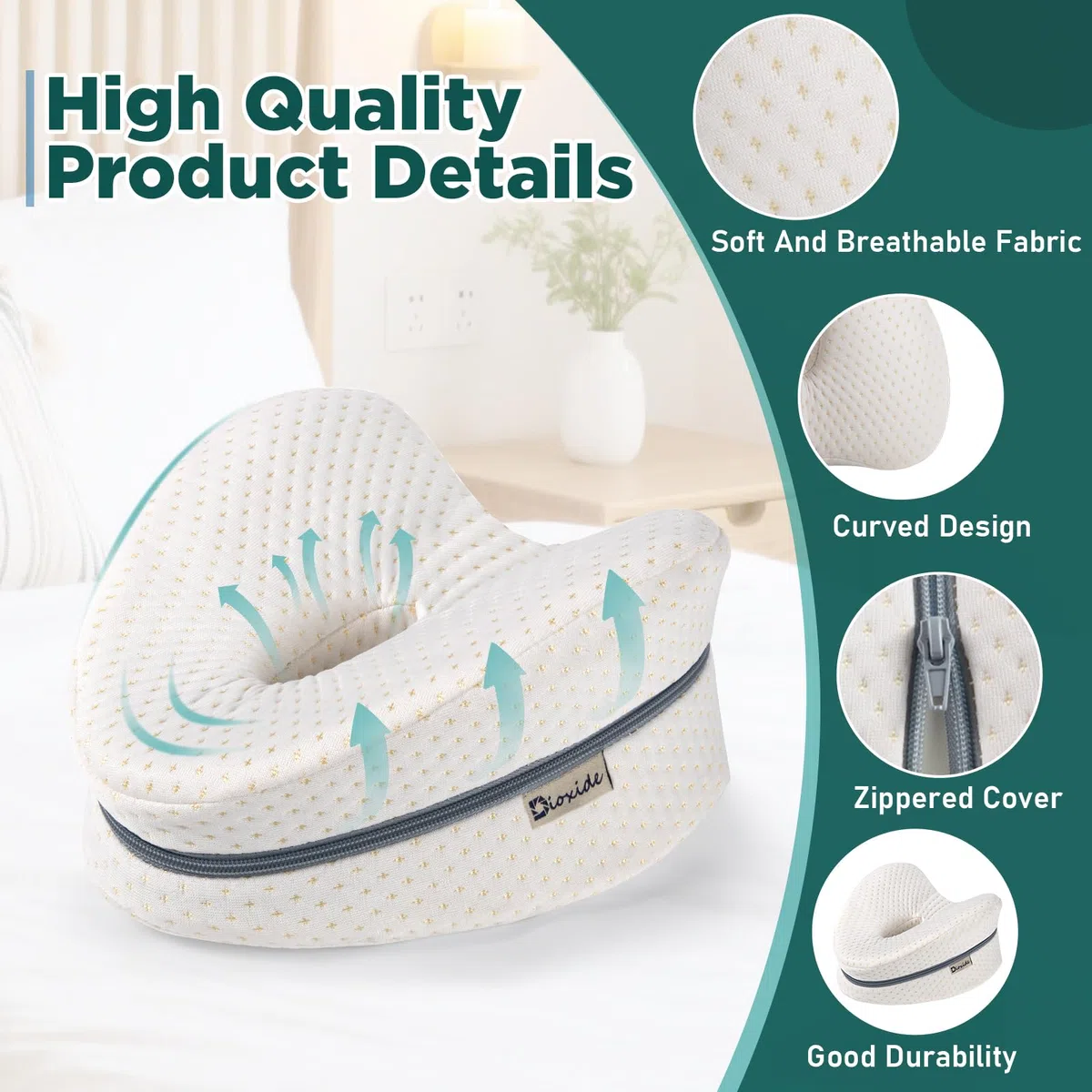 Dioxide Almohada Piernas Dormir, Almohada Rodillas para Dormir con Almohada para Piernas para Dormidores Laterales,Cojín de Soporte Pélvico para Piernas,Rodillas,Caderas,Espalda y Embarazo(Blanco)