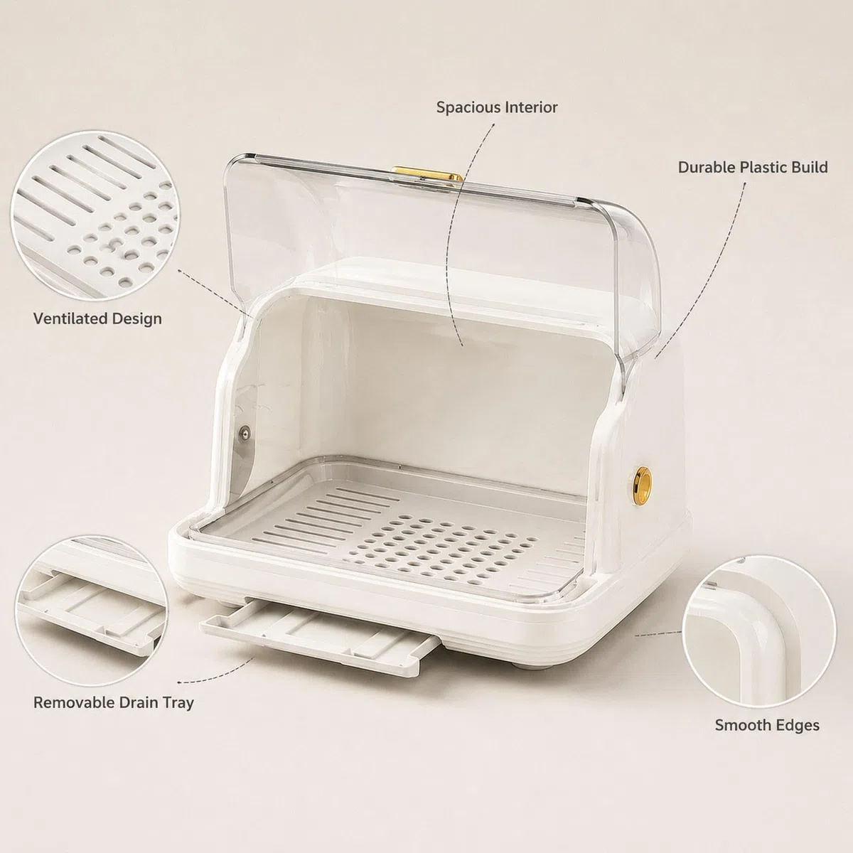 Estante para Biberones, Soporte para Biberones de Lactancia, Escurridor de Cubiertos con Tapa para Vasos Y Platos, Blanco, Individual