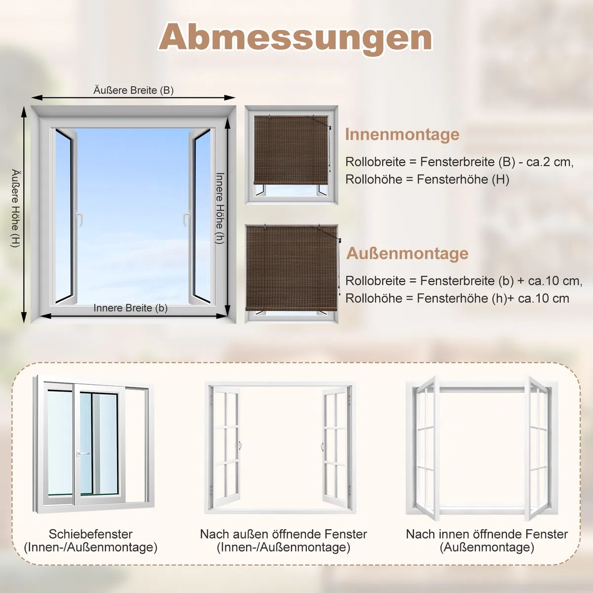WOLTU Estores de Bambú, Persianas Enrollables para Exterior e Interior, Cortina de Bambú Natural, Estor Transpirable de Puertas o Ventanas, Protección Solar y Privacidad, Marrón Oscuro, 80x220 cm