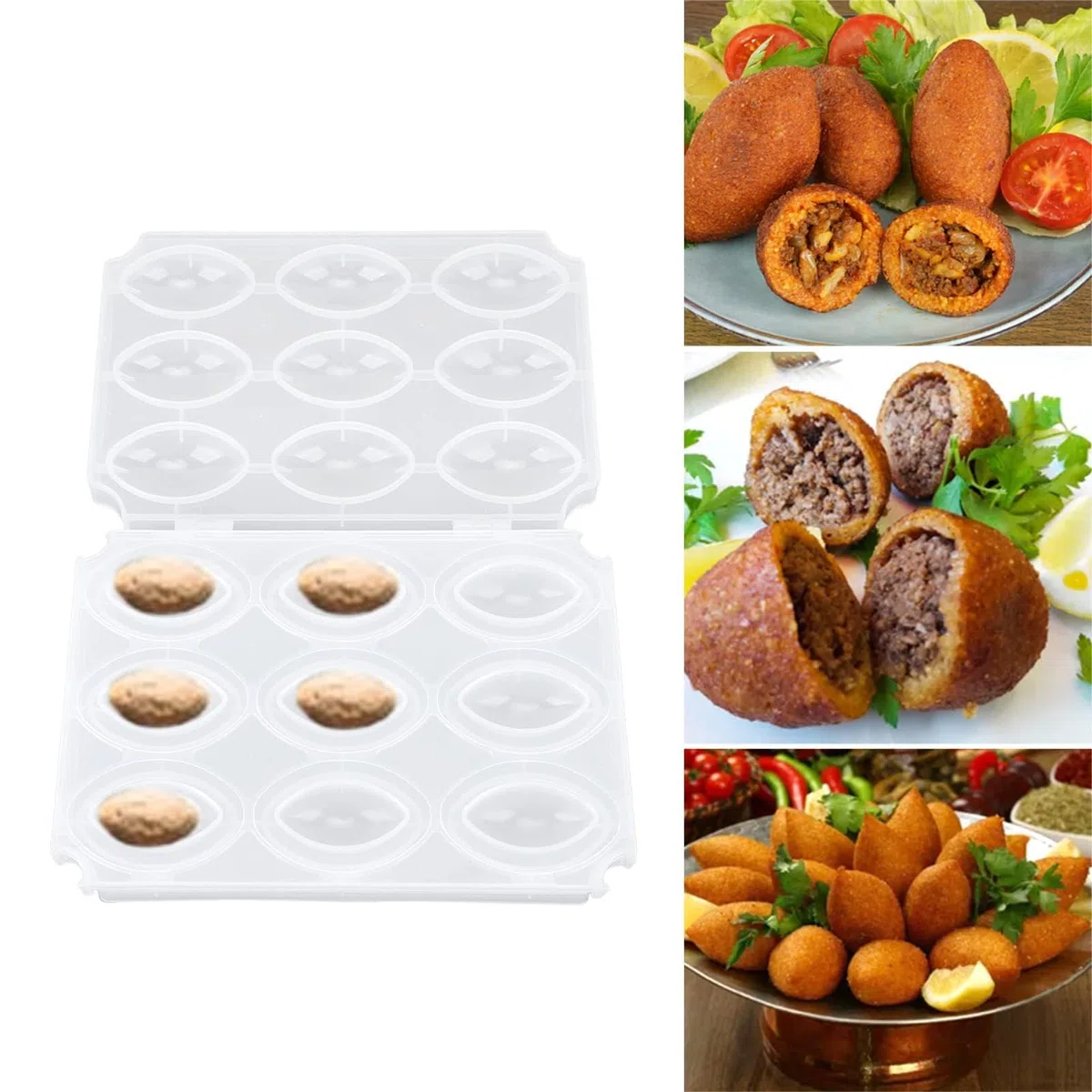 Molde para Hacer Kibbeh y Albóndigas, 9 Compartimentos, Prensa Manual de Carne Transparente para Cocina