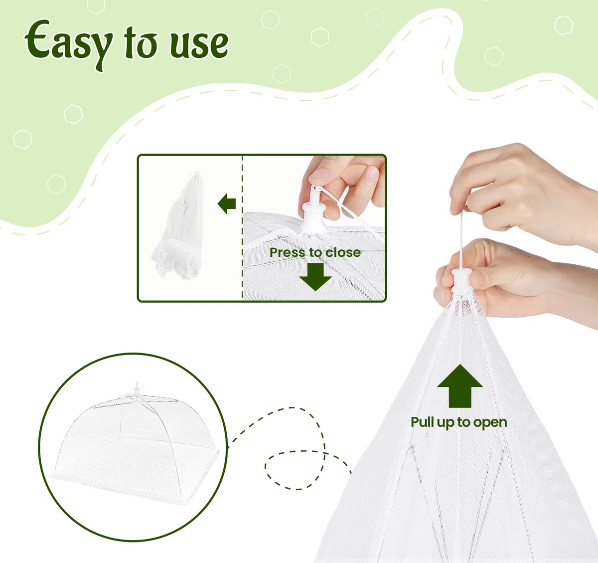 ilauke Grande Cubierta de Malla Plegable para Alimentos, 5 Cubierta de Comida Plegable Reutilizables con Bolsa de Almacenamiento, para Tartas, Frutas, Barbacoa, Fiesta,Buffet,Picnic,Camping,Blanco