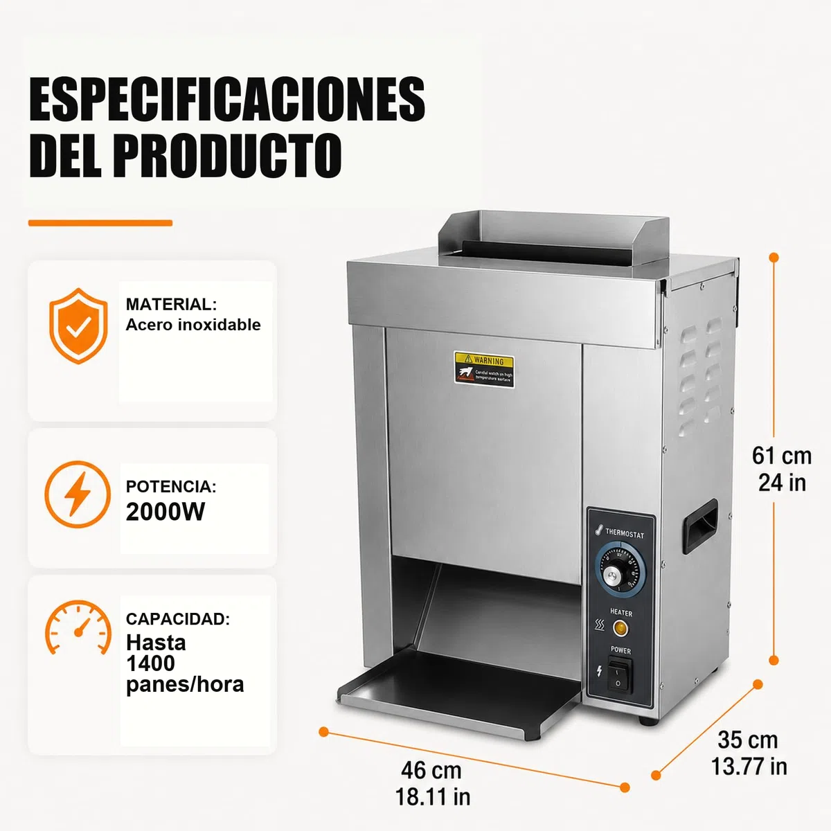 Tostador industrial vertical para pan de hamburguesa, 1400/h, 2000 W | Hasta 1.400 panes/h; 2.000 W; temperatura regulable; acero inoxidable; para hamburgueserías, restaurantes y food trucks.