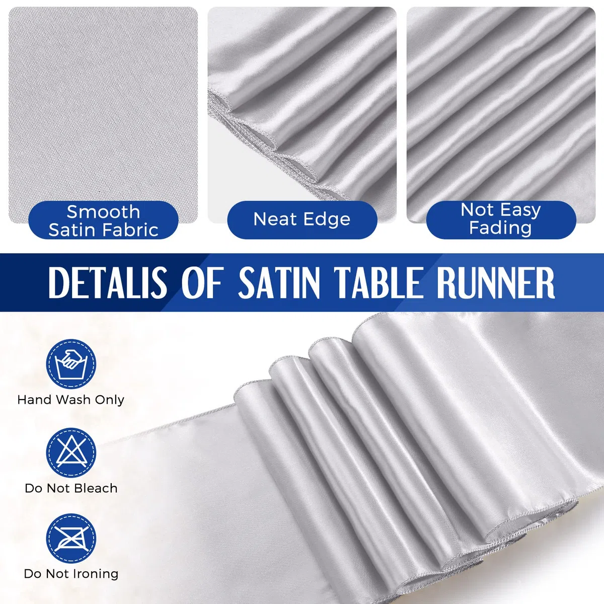 Tudomro 16 manteles desechables de plástico rectangular de 54 x 108 pulgadas con camino de mesa de satén de 12 x 108 pulgadas para decoración de bodas, fiestas de cumpleaños (plateado y azul oscuro)