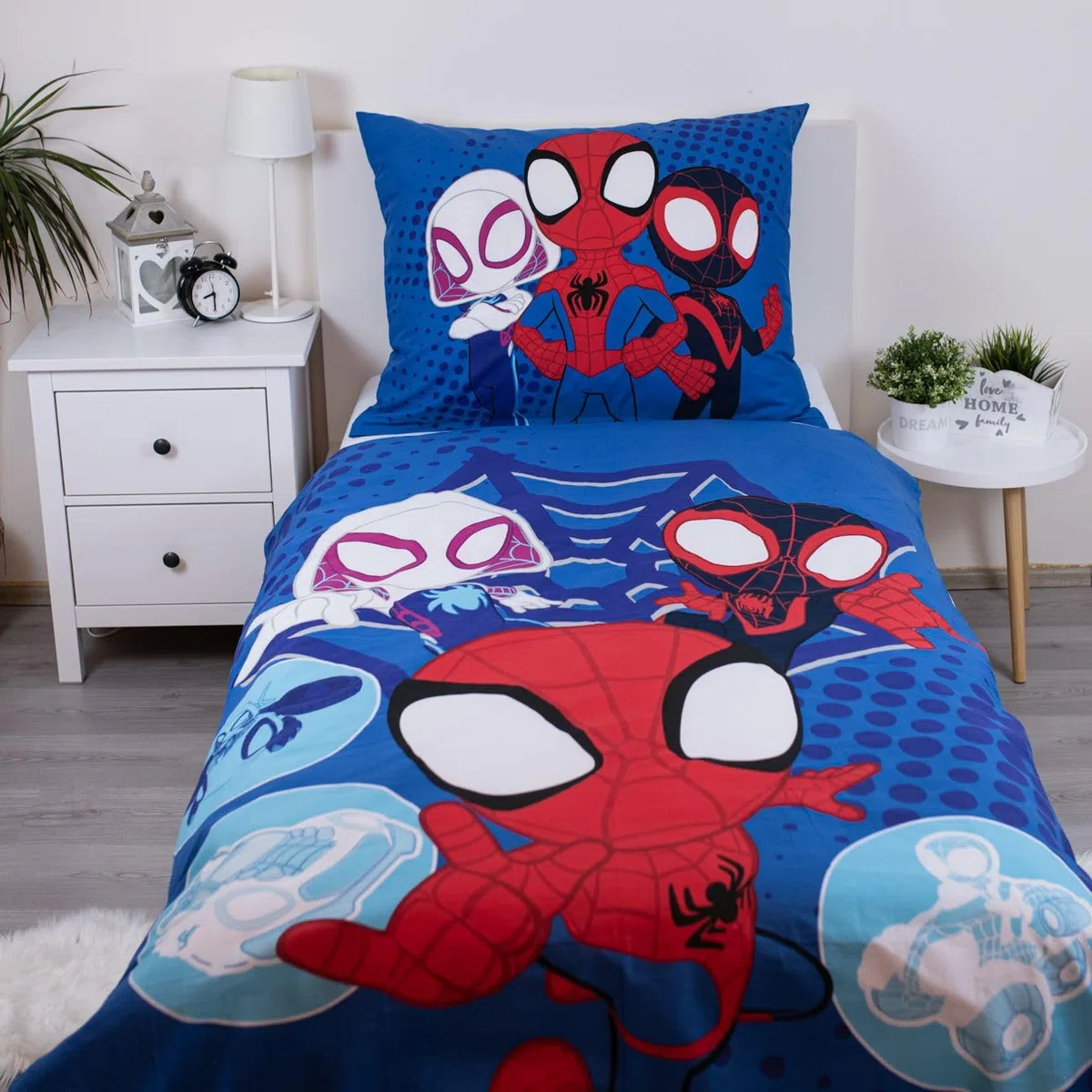 Spidey y Sus Amigos Funda Nórdica Cama 90 140x200 + Funda Almohada 70x90 | Ropa de cama reversible | Algodón natural transpirable Oeko-Tex | Licencia Marvel | 3-8 años | Regalo | Lavable a máquina