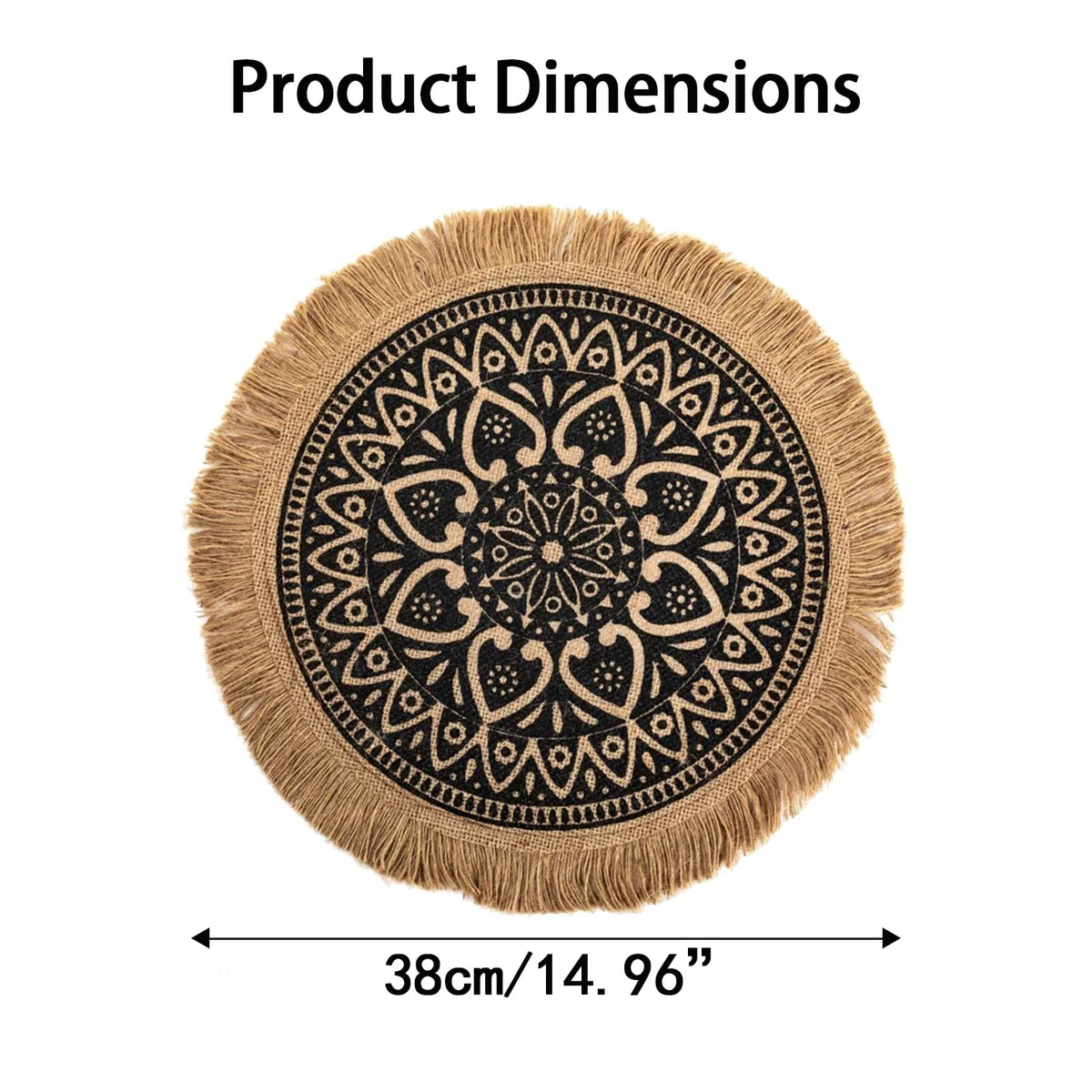 6 Piezas Manteles Individuales Redondos de Estilo, Manteles Individuales de Yute Resistentes al Calor, Mantele Individuale Redondo Estilo Bohémio de Yute, para Aislamiento, Decoracióny Fotografía