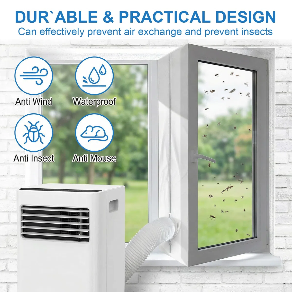 Sello de Ventana Universal, 400cm Junta de Ventana Portátil para Aires Acondicionados y Secadora de Muebles, Kit de Sellado para Aire Acondicionado con Cremallera Doble, Fácil Instalación
