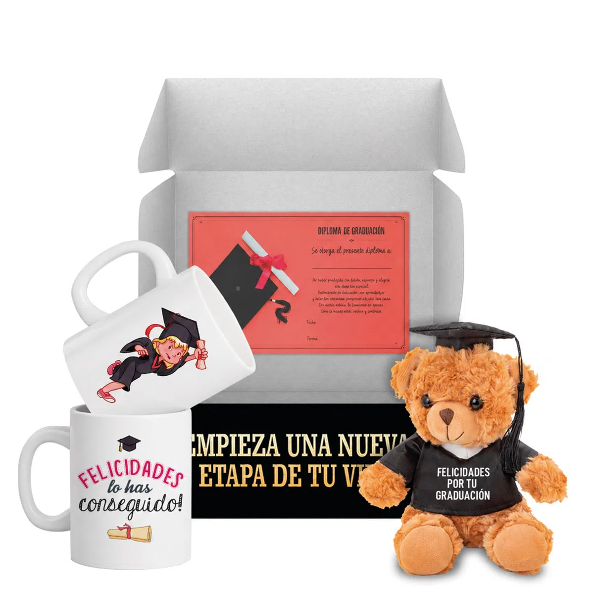 LINFORMAL Pack Regalo Graduación Chica, Regalo de Graduación Original con Taza Graduación y Osito con Camiseta “Feliz Graduación”, Detalle para Graduada, ESO, Bachillerato o Universidad
