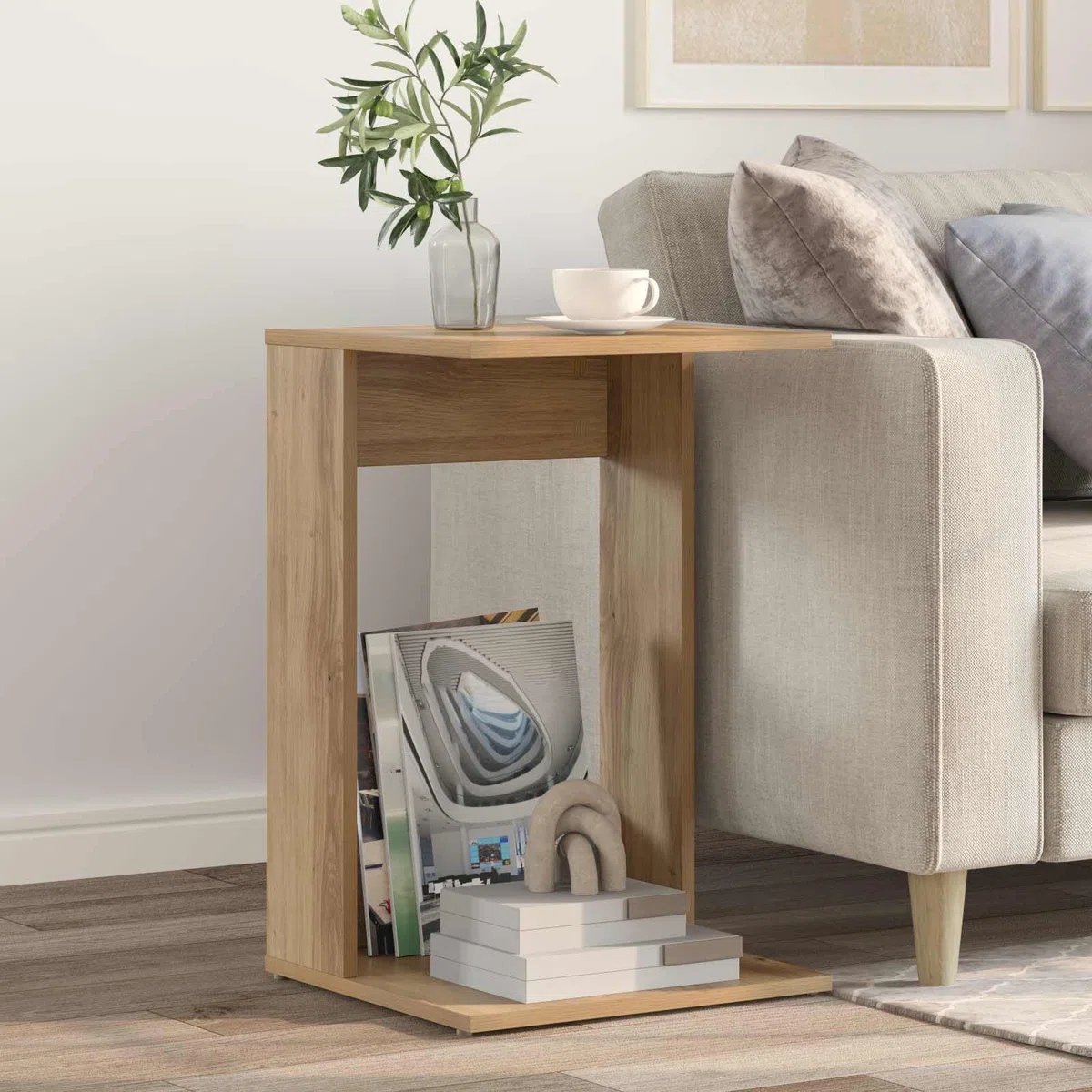 Mesa auxiliar de roble Artisan, 40 x 38 x 62,5 cm, moderna mesa de centro de madera, mesa rectangular para salón y oficina, mesa de café estable para sofá y sillón