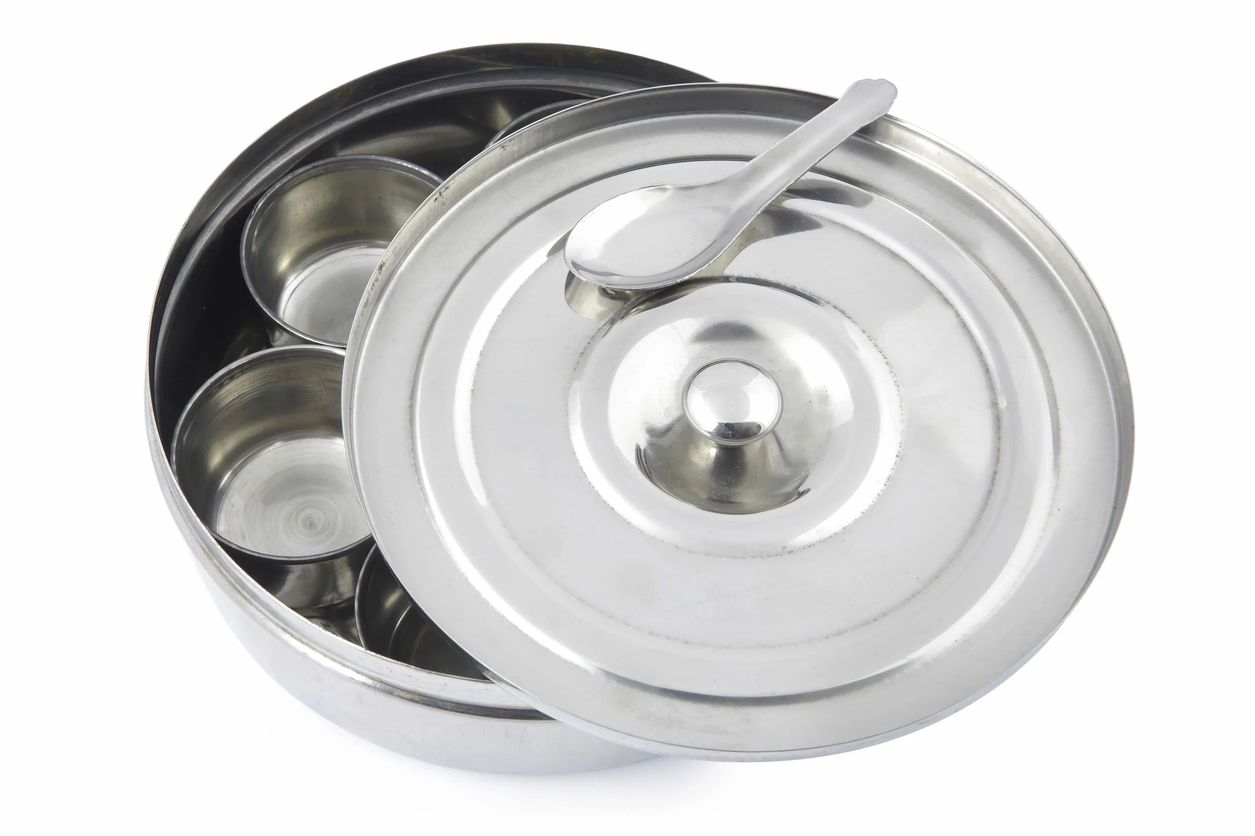 Indian-Tiffin Recipiente para Especias, de Acero, con 7 Compartimentos, hermético