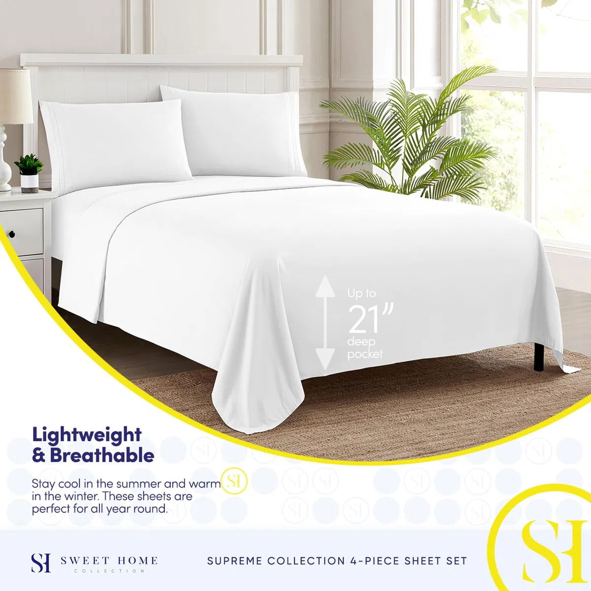 Sweet Home Collection Juego de Ropa de Cama de Microfibra cepillada egipcia Suave de 1800 Hilos, con 2 Fundas de Almohada, tamaño Extra King, Color Blanco