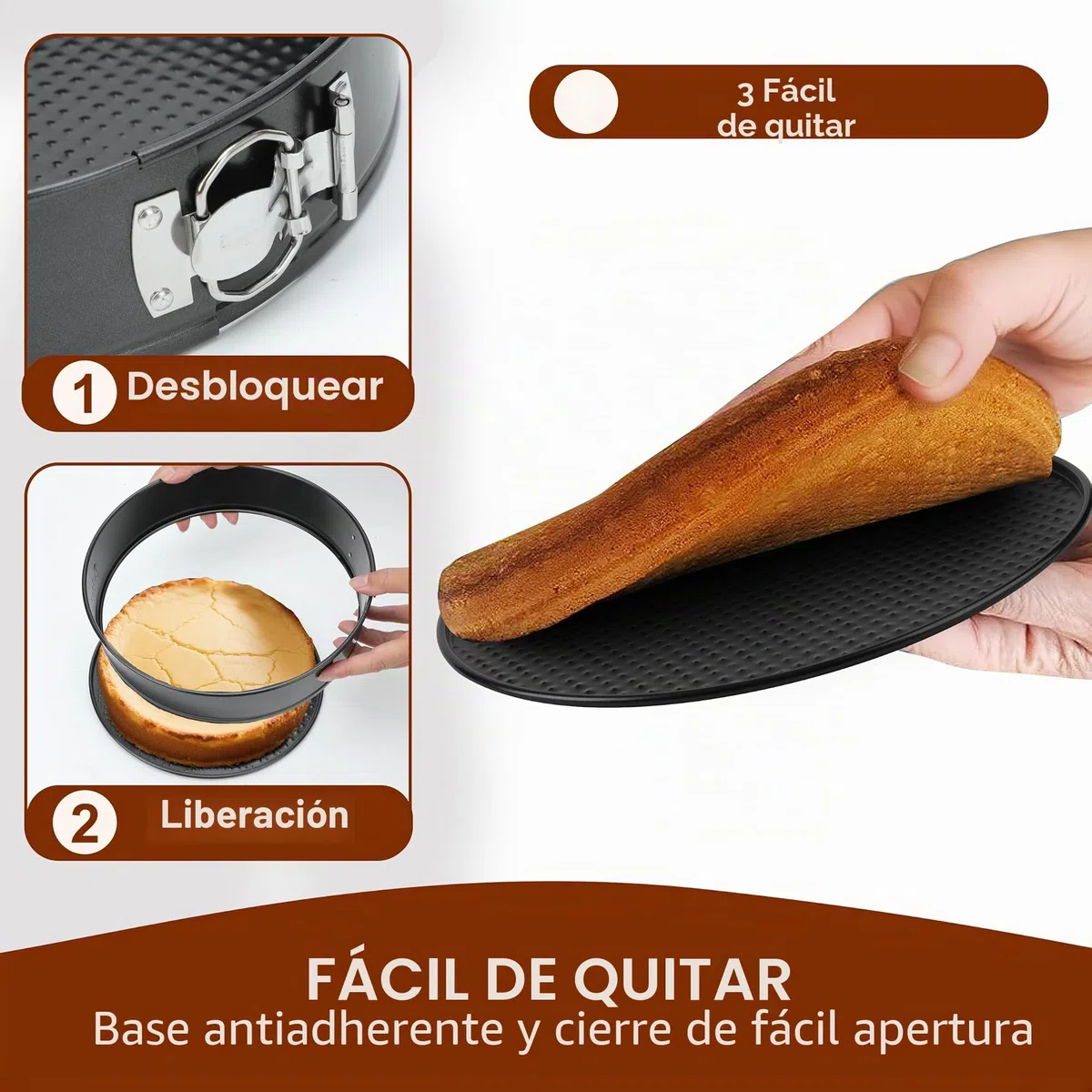 Juego de 4 moldes para tartas de 11/18/23/26 cm, redondos moldes rectangulares, de acero al carbono, antiadherente, redondo, rectangular, con base extraíble, color negro