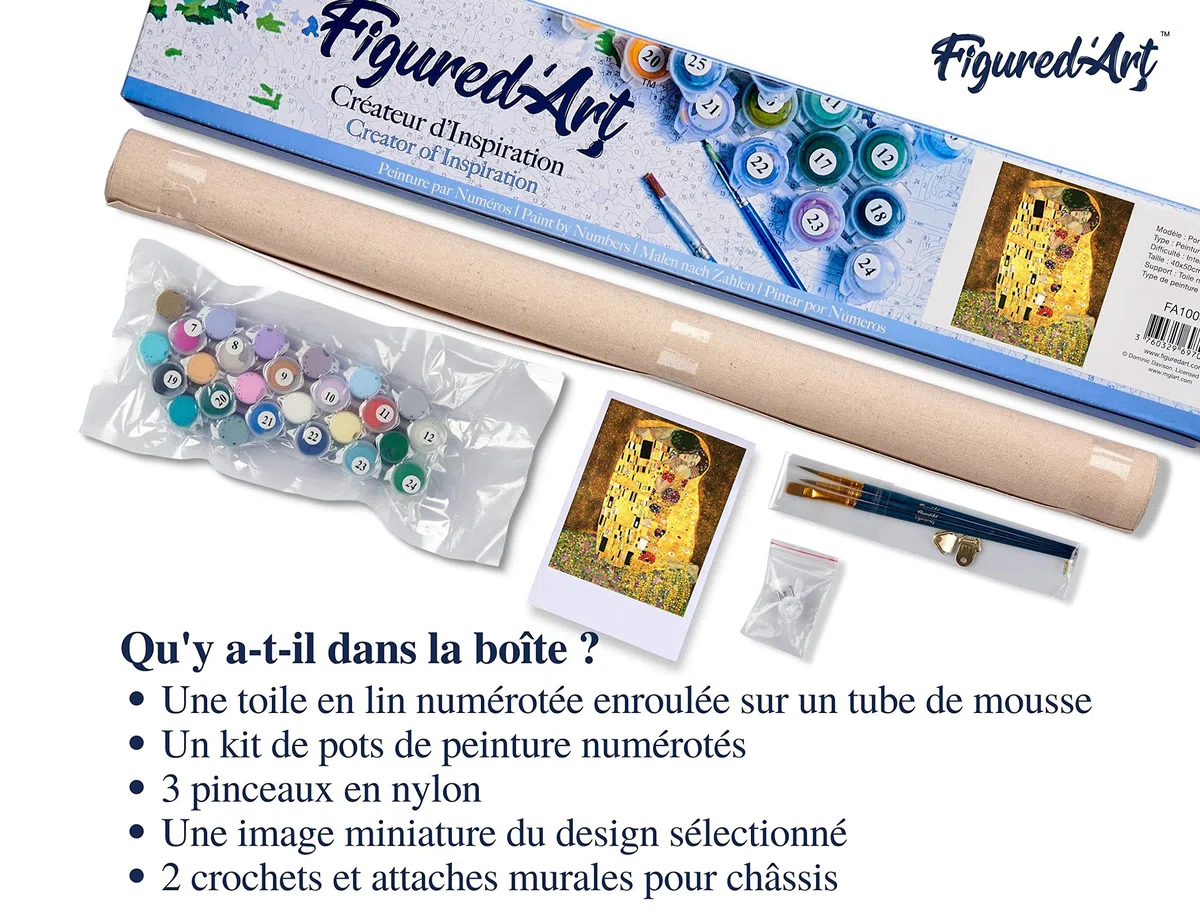 Figured'Art Pintar por Numeros Adultos El Beso - Manualidades pintura acrilica Kit Cuadro DIY completo - 40x50cm sin bastidor