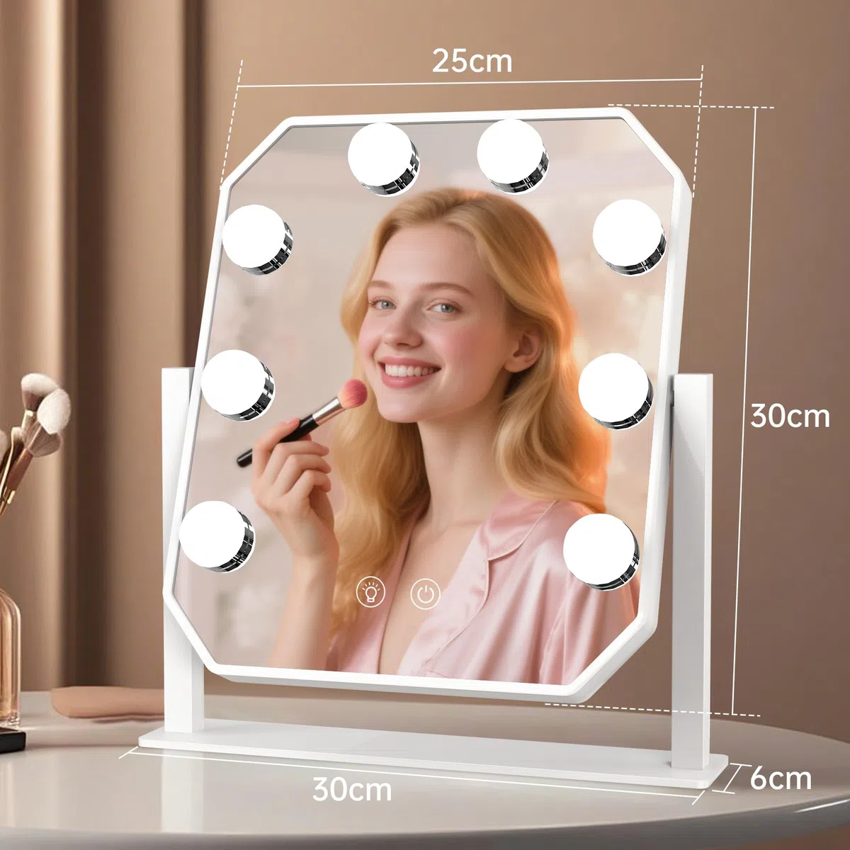 Espejo Tocador con Luz LED,Vanity Mirror Hollywood,Regulable,3000K/6000K, Espejo Maquillaje con Luz,Espejo Tocador de Mesa,Blanco,300x250mm