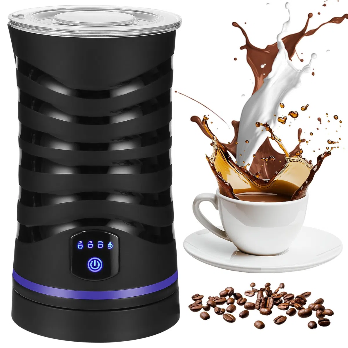 Espumador de leche eléctrico 4 en 1 con revestimiento antiadherente para espuma de leche caliente y fría, apagado automático, ideal para café y leche