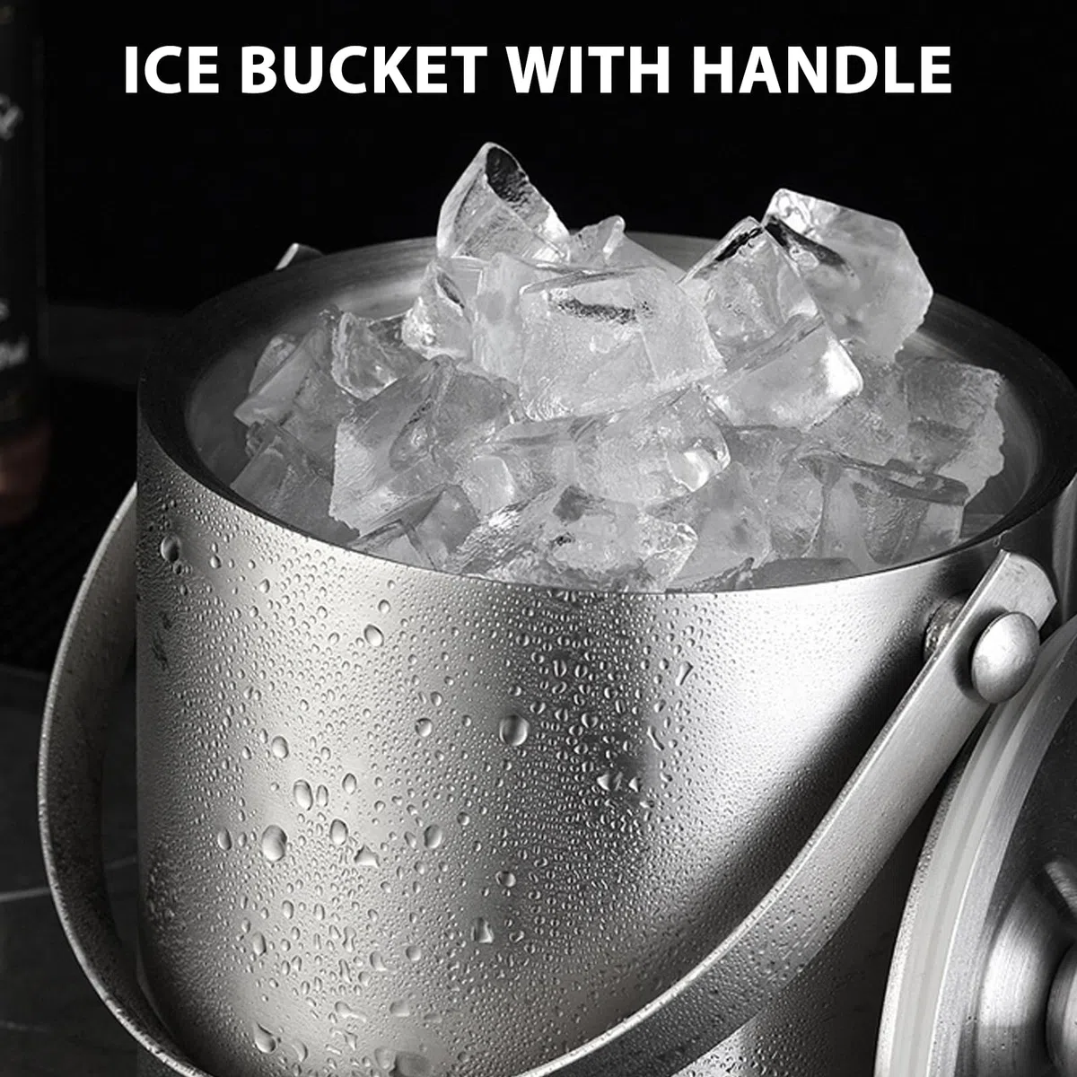 Cubitera con Tapa Hermética, 2 litros Cubitera de Acero Inoxidable, Cubo de Champán Doble Pared Aislante Térmico con Pinza, Cubitera de Hielo para Fiestas Bares Ice Maker