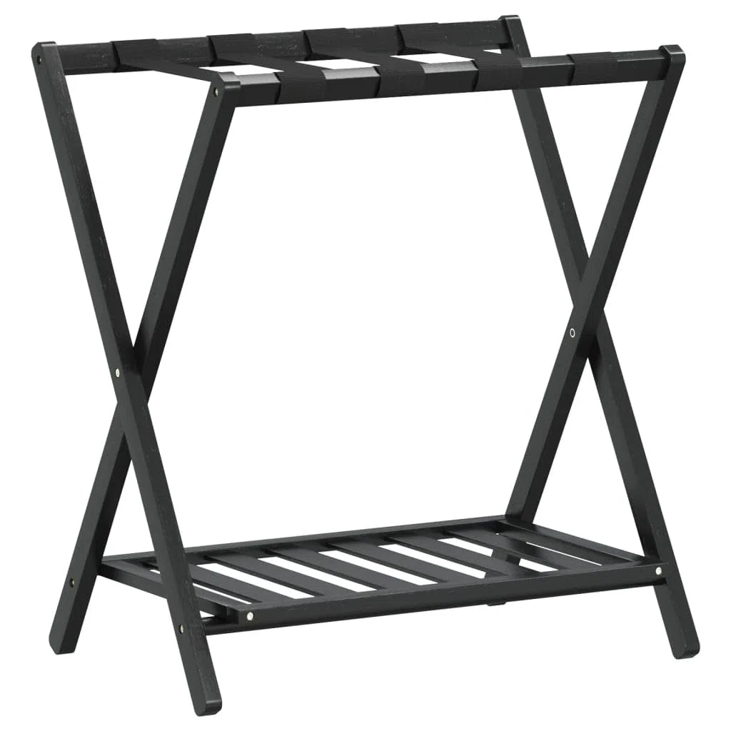 vidaXL Soporte para Maletas, Soporte de Zapatos, Portaequipajes Plegable, Soporte para Dormitorio Cuarto de Invitados, Bambú Negro 68x38x58 cm