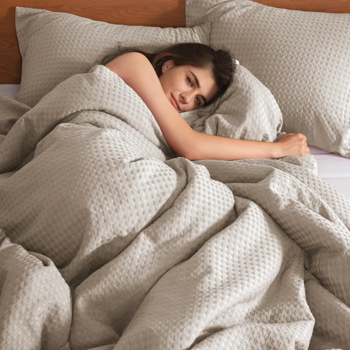 Comfort Spaces Juego de edredón tamaño Queen, Juego de edredón de 3 Piezas de Tejido Transpirable de Punto gofre, edredón Moderno y Bohemio de Granja, Juego de Cama Queen de Microfibra para Todas Las