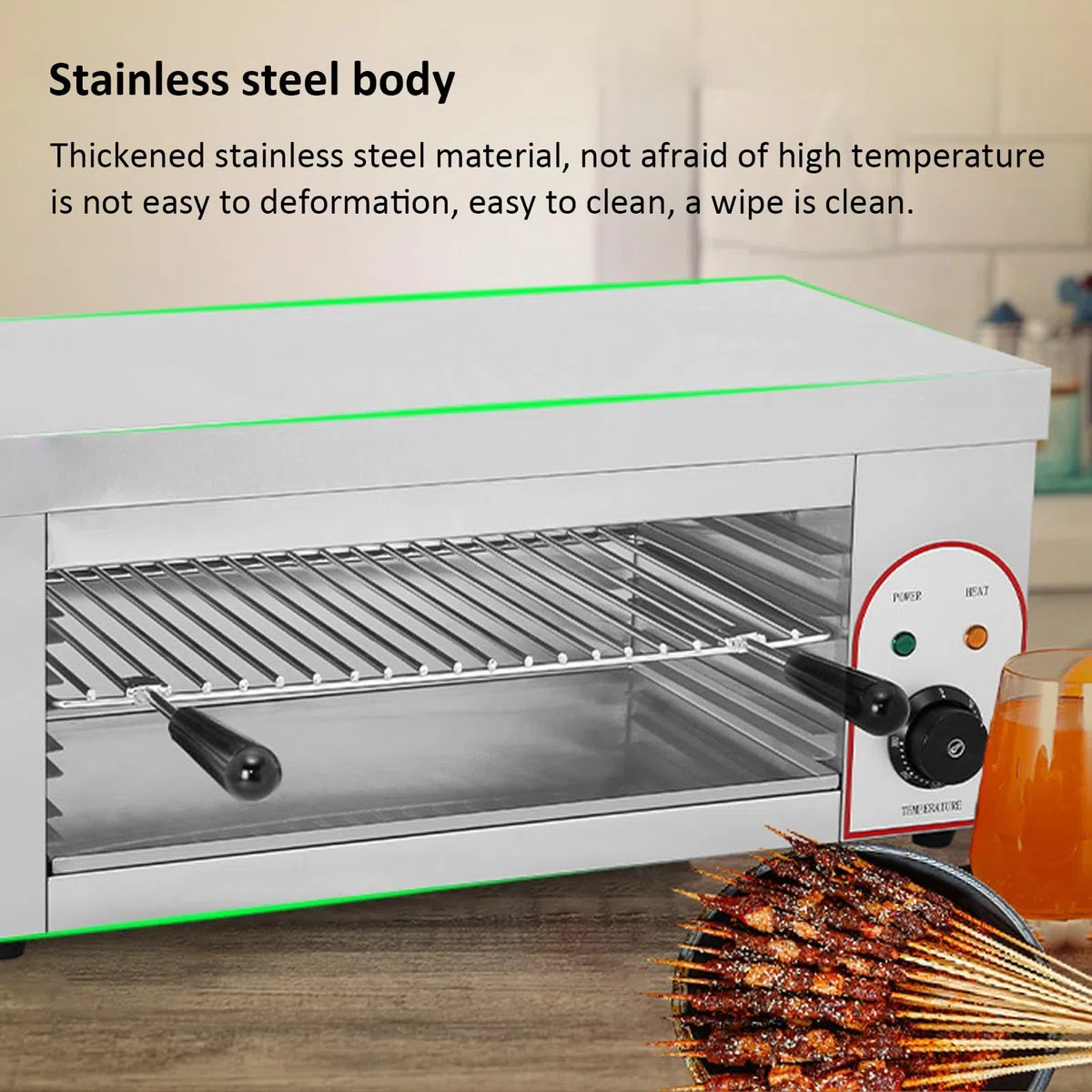 Horno de convección Comercial, Horno de Pared de 2200 W con Estante Ajustable, Parrilla eléctrica de encimera, asador de Carne de Acero Inoxidable con Bandeja de Goteo de Aceite, for Barbacoa
