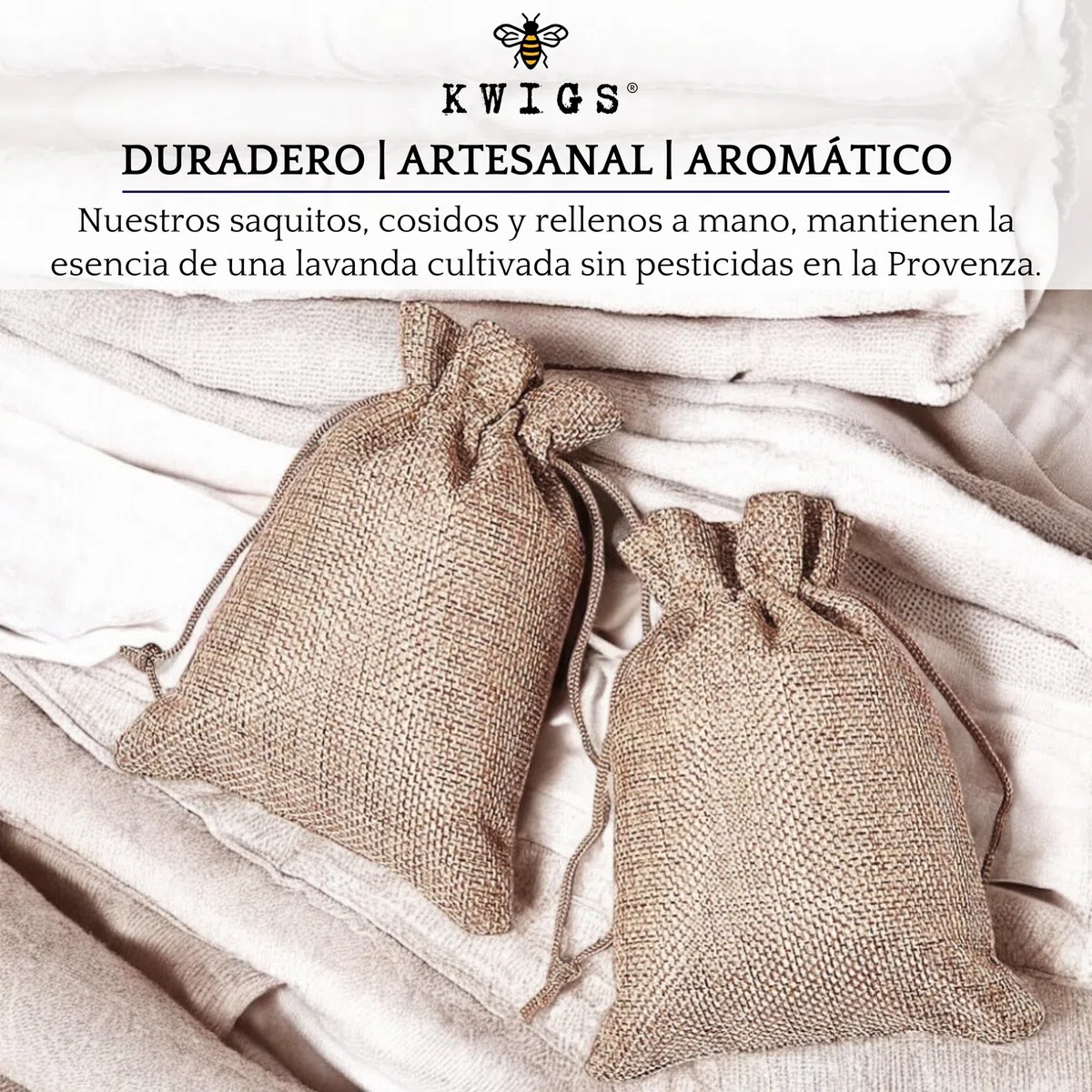 Bolsitas de Lavanda para Armarios - 12 Saquitos de Lavanda Seca Natural de Provenza sin OGM, en Yute Forrado y Rellenos a Mano - para Ropa, Cajones, Armarios - Flores de Provenza – Nueva Cosecha