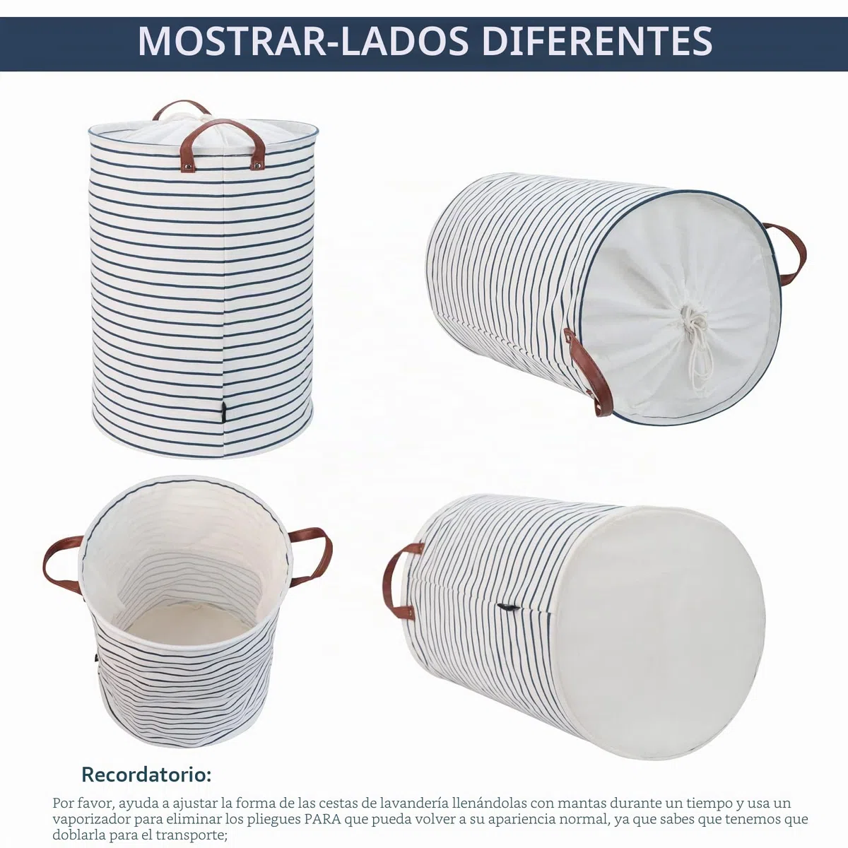 DOKEHOM Espesado Ronda plegable Cestas de Almacenamiento, Algodón (Azules Rayas, 24 Pulgadas)