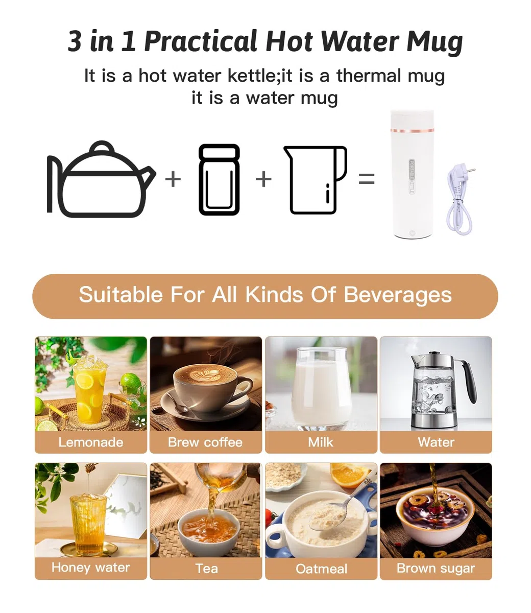Pequeño hervidor de agua portátil, 500ML 6-Temperaturas Hervidor de Agua Eléctrico, Mini Hervidor Eléctrico, Con Pinceles y bolsas, Materiales Inoxidables, Apagado Automático, para Hacer Leche Café Té