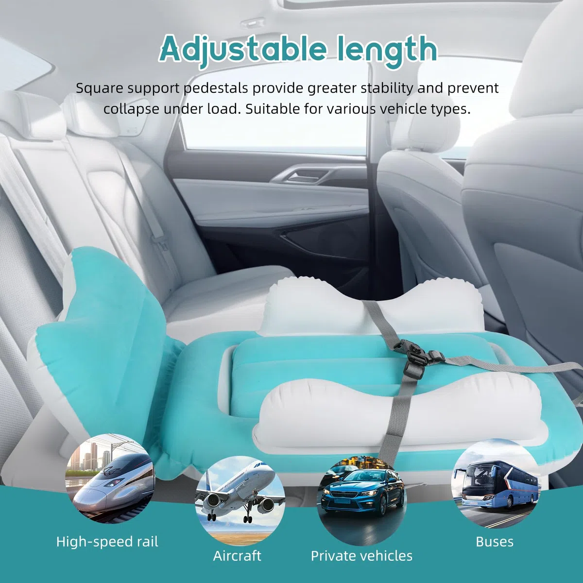 Cama de avión para niños pequeños, avión de bebé, portátil, inflable, cama de viaje para niños, con bomba de mano y lados altos para asiento de vuelo, coche, tren